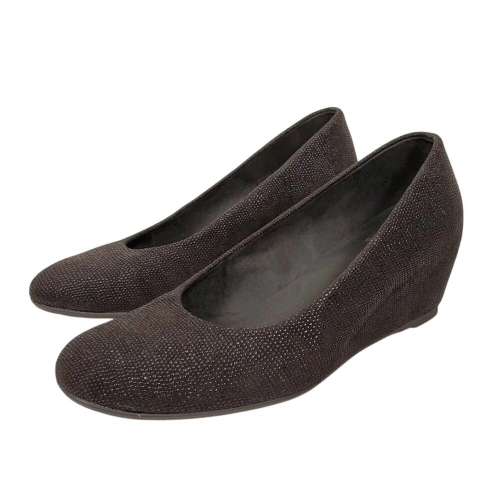 Stuart Weitzman Leather Wedge Shoes Womens Size 7 Black Round Toe Comfort